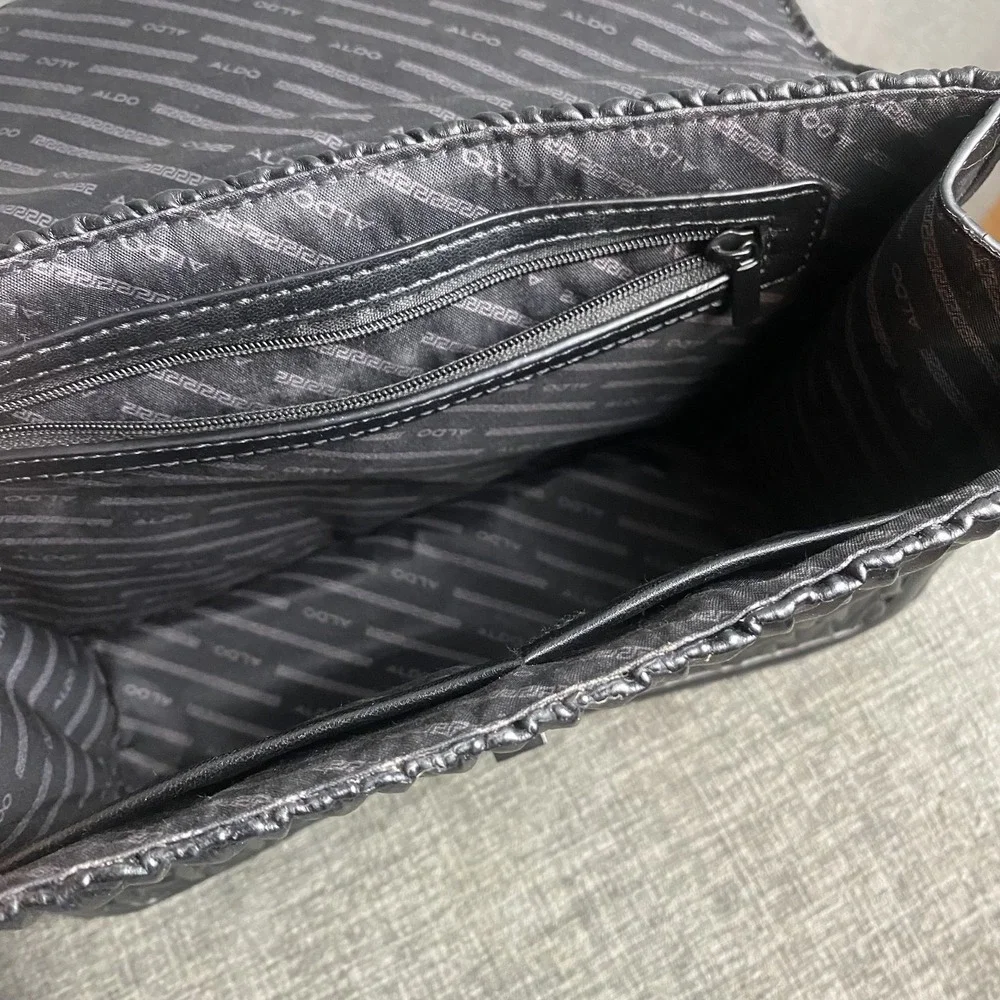 Aldo Black Quilted Leather Shoulder Bag with Chain Strap